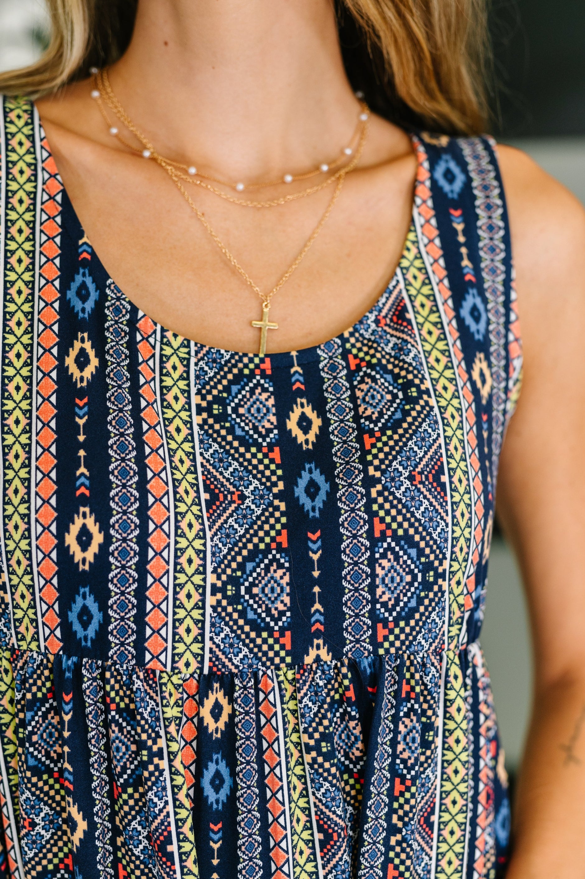 Sierra Spirit Gathered Tiered Dress in Navy - SwagglyLife Home & Fashion